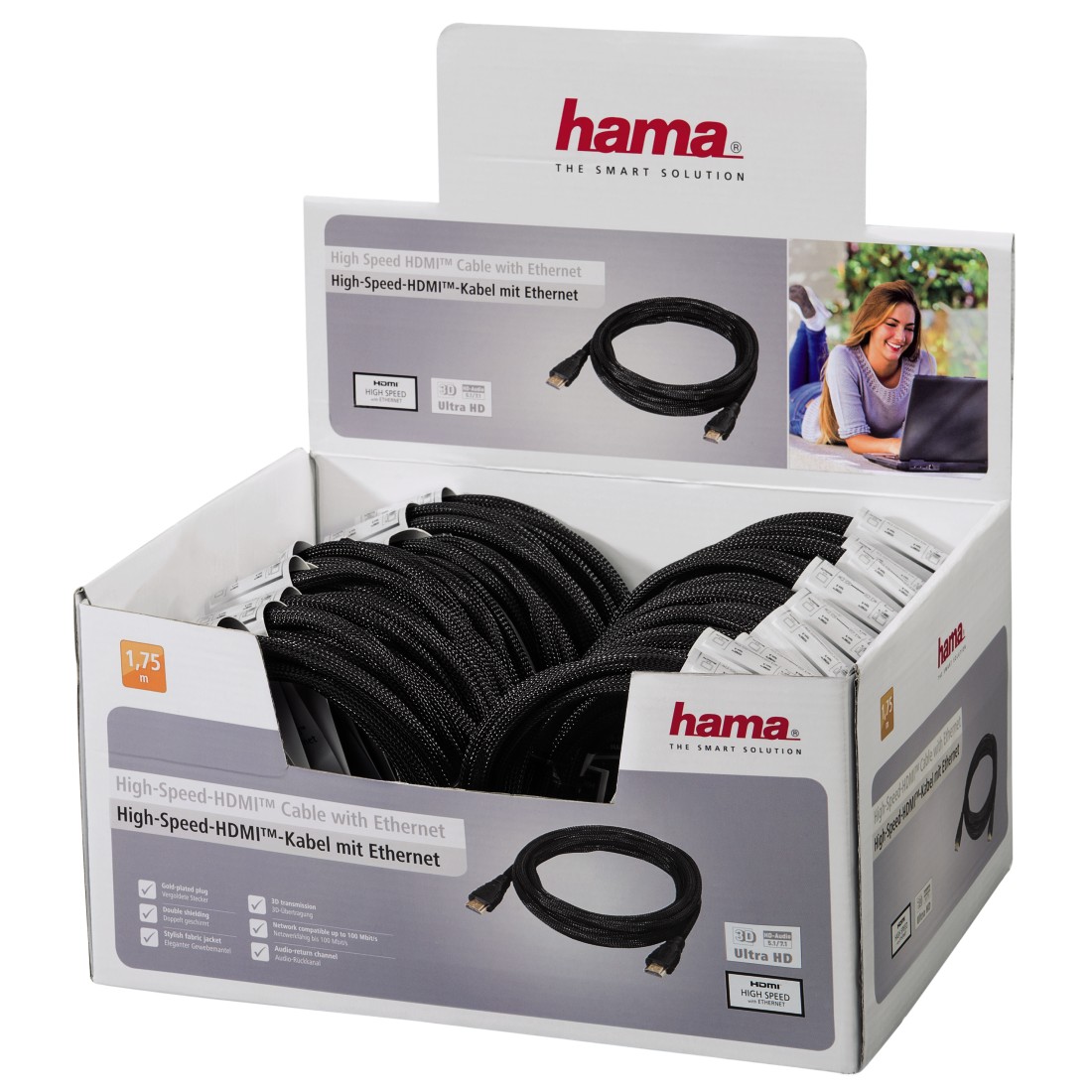 Hama High Speed HDMI™ Cable, Ethernet, nylon, 1.75 m, 20 pieces/display