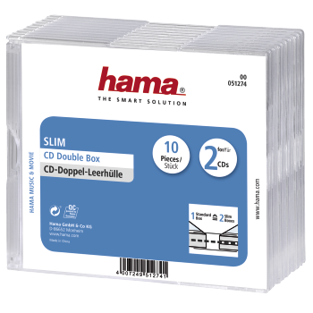 00051274 Hama Slim Double CD Jewel Case, pack of 10, transparent | hama.com