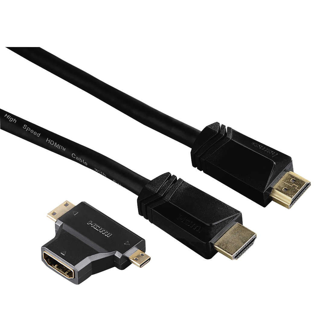 00074242 Hama High-Speed HDMI™ Cable, Plug - Plug, Ethernet, 1.5 m + HDMI™  Adapter