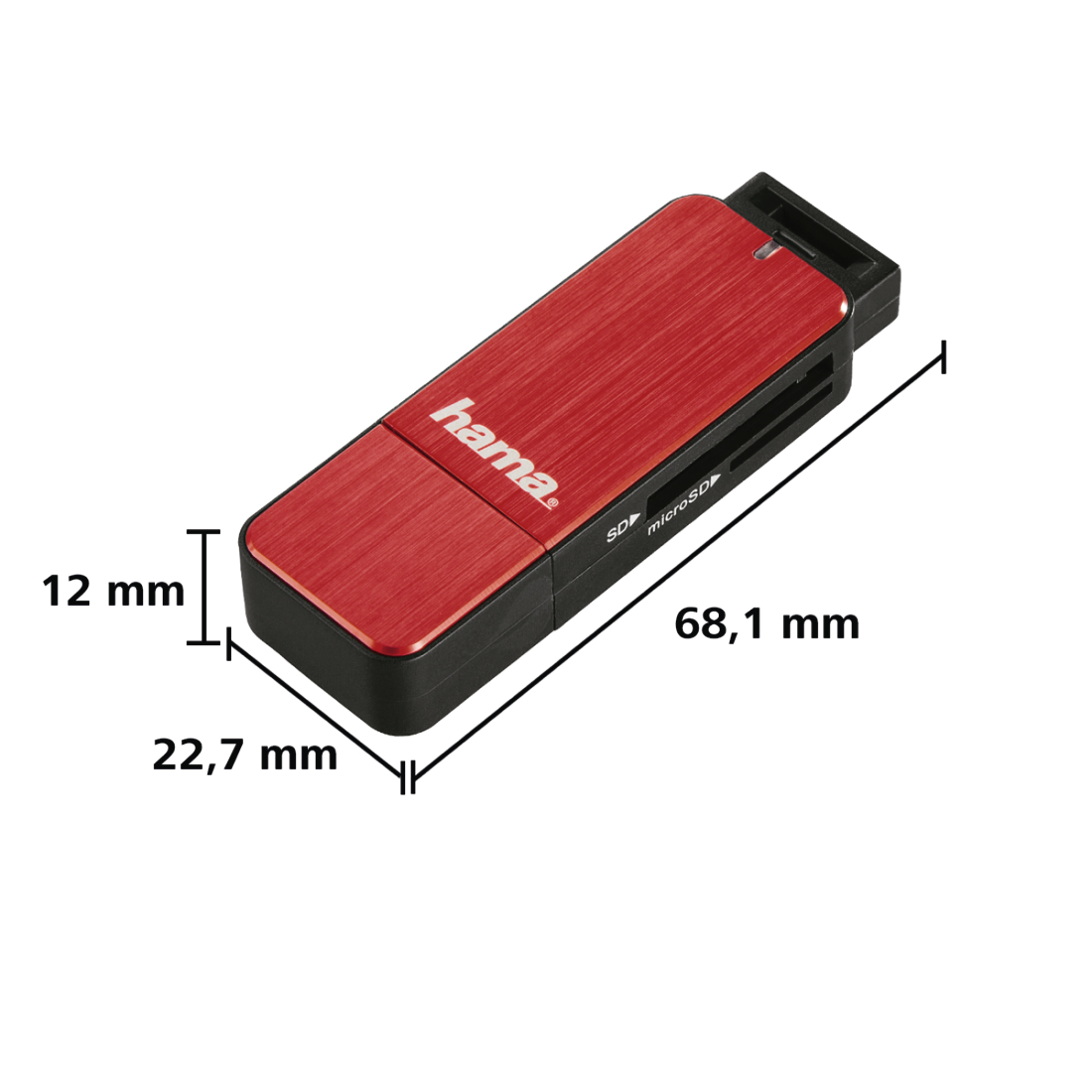00123902 Hama USB 3.0 Card Reader, SD/microSD, red