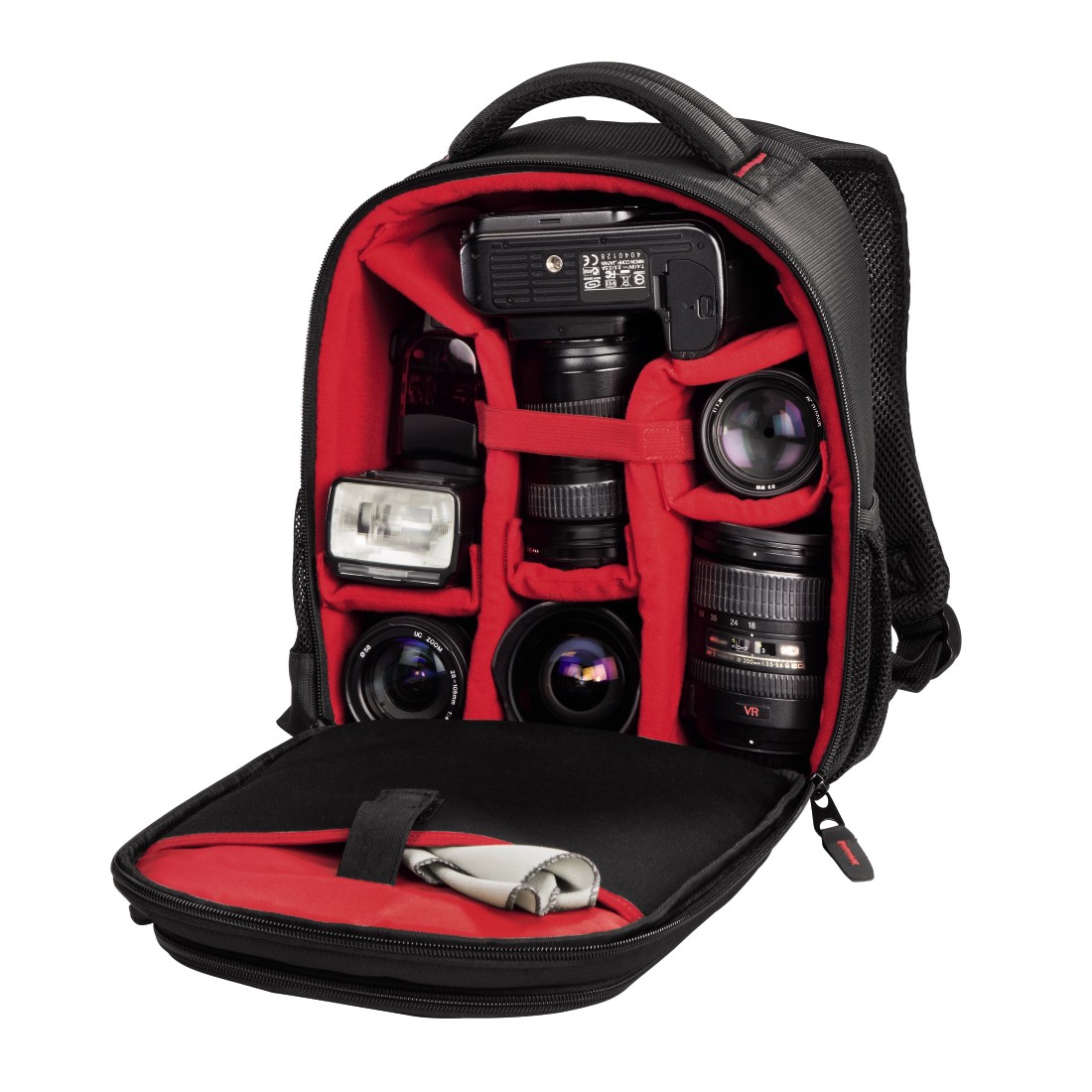 00126697 Hama "Miami" Camera Backpack, 150, black/red | hama.com