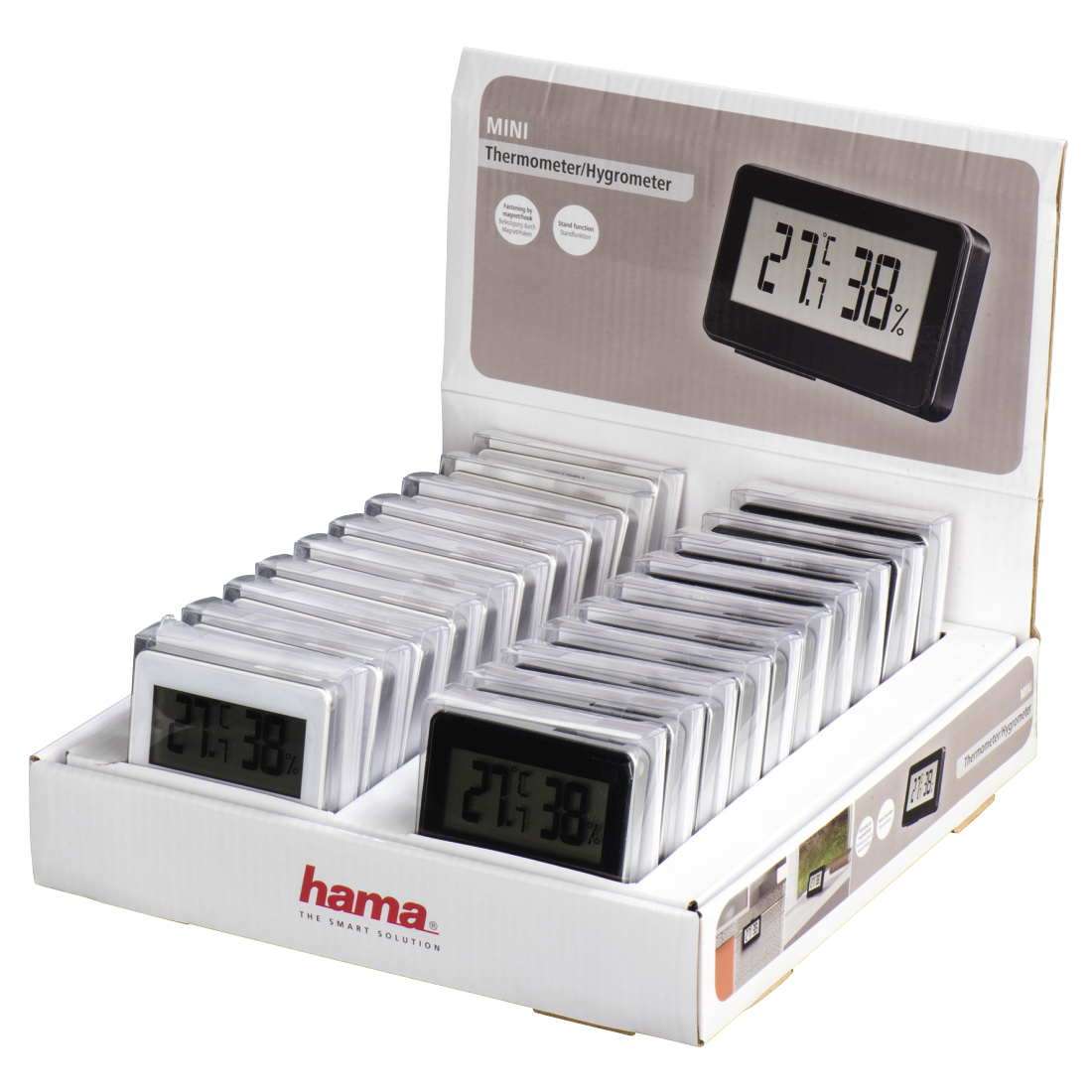 Hama "Mini" Thermometer/Hygrometer, black/white, 20 pieces in a display box