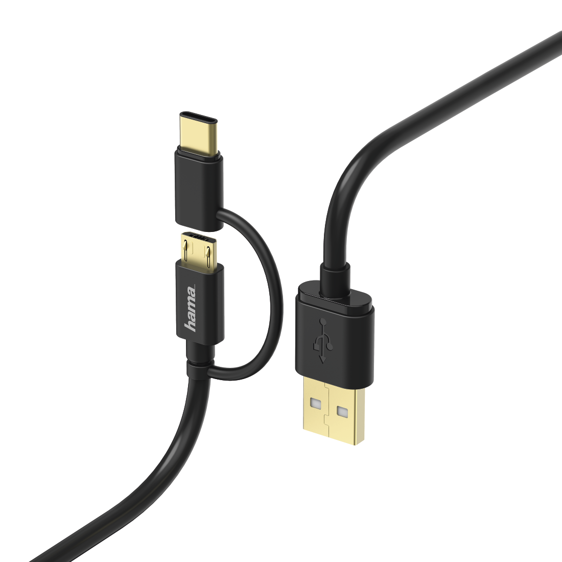Hama 2-in-1 Micro-USB Cable with USB Type-C Adapter, 1 m, black