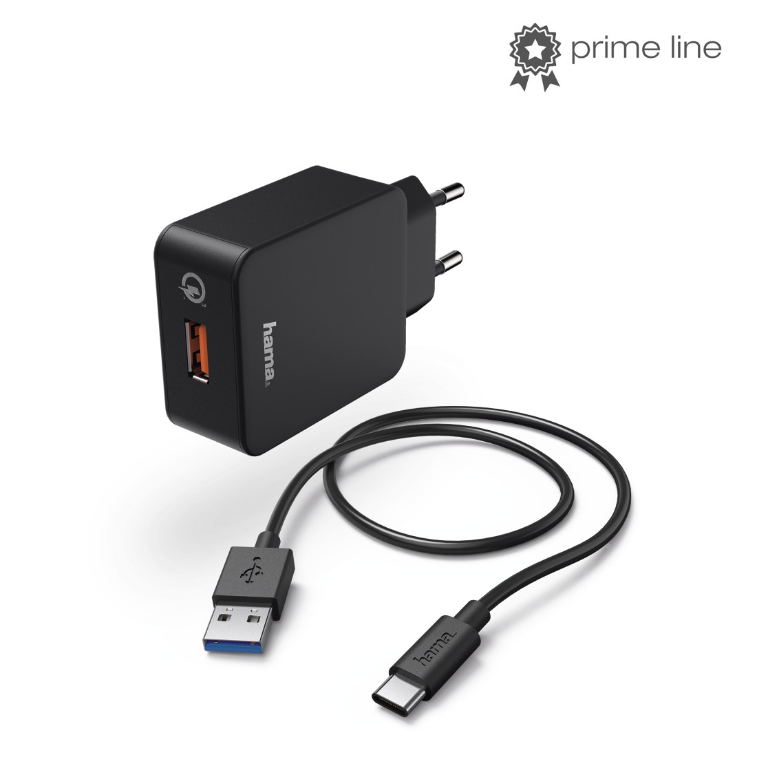 00178393 Hama Charger Kit, USB Type-C, 3 A, charger QC 3.0+ USB-C cable,  1.5 m, black